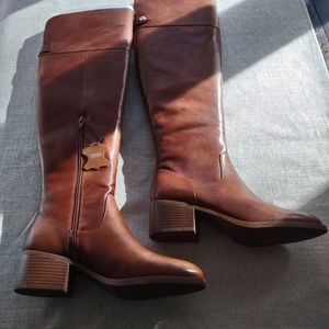 New INC Cognac Leather Riding Boots Sz 7.5